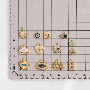 4pcs Gold plated Evil Eye Charms, CZ Pave Eye Pendants, 18K Gold plated Brass, Mystic Eye Jewelry Findings Supplies (GB-1819)