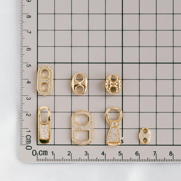 4pcs Gold Puff Mariner Link Charms, Zipper Charms, Soda Tab Charms, Earring Findings, Jewelry Supplies (GB-2132)