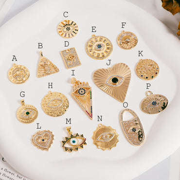 4pcs CZ pave Evil Eye Charms, 18K Gold plated Brass, Greek Eye Pendants for Earring/ Necklace, DIY Handmade Jewelry Component (GB-1527)