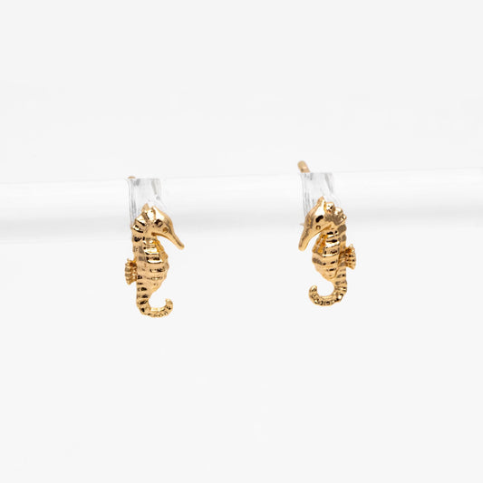 10pcs Gold/ Silver Sea Horse Earrings, 18K Real Gold/ Rhodium plated Brass, Cute Ocean Stud Earrings (GB-4460-D)