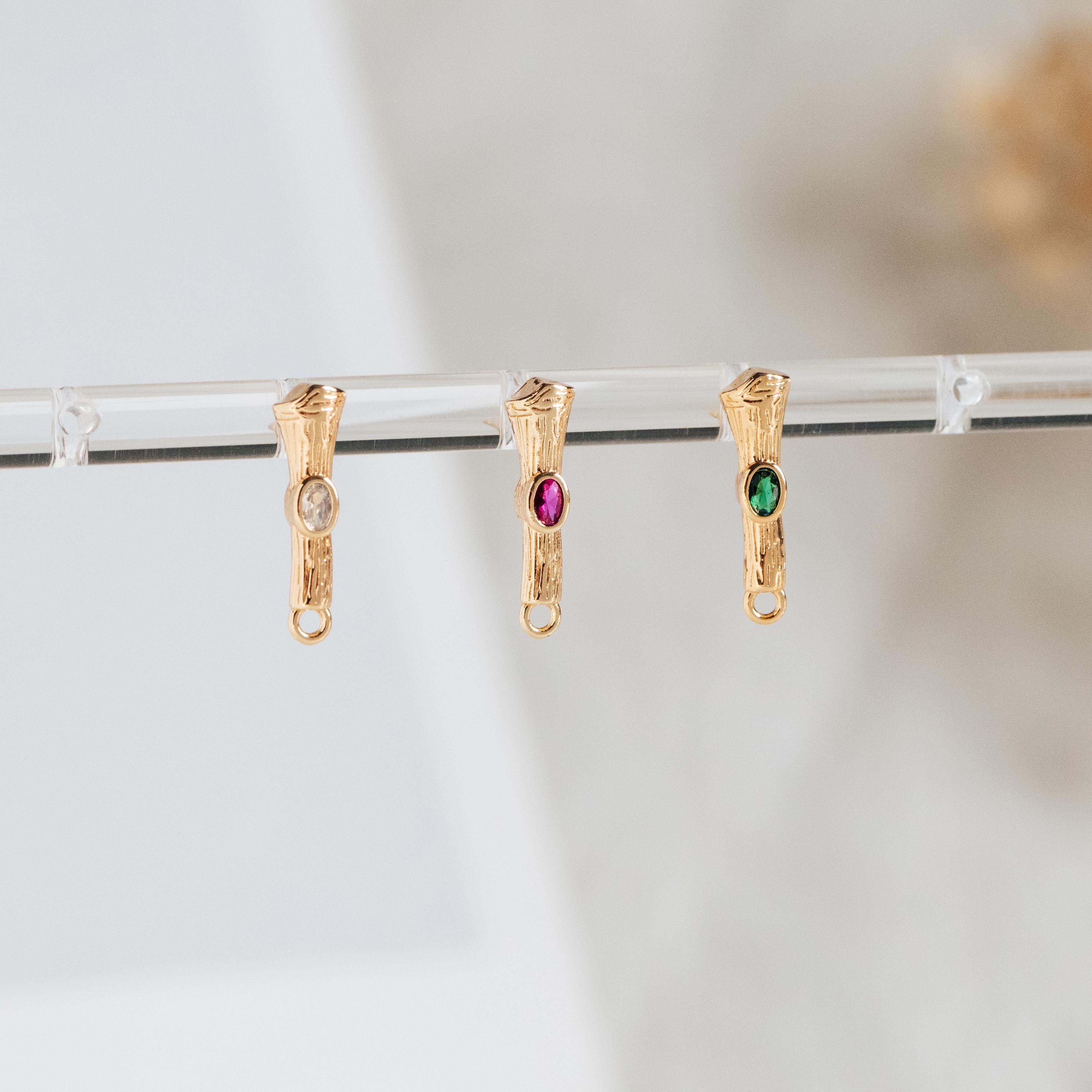 10pcs CZ Pave Bar Earring Studs 16mm, Gold Ear Findings, Stick Earrings (#GB-3228)