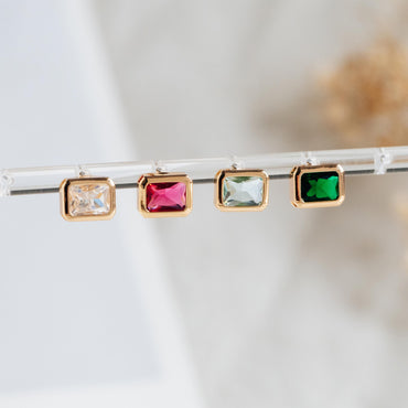 4pcs CZ Pave Rectangle Earring Studs, 18K Gold plated Brass Ear Posts, Geometric Earring Findings (#GB-3852)