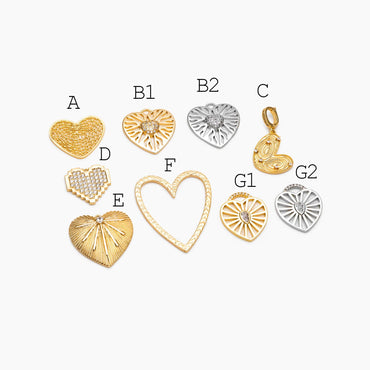 4pcs Gold/ Silver Tone Heart Pendants, 18K Gold/ Rhodium plated Brass, Dainty Heart Charms (GB-1964)