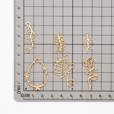 10pcs Gold Leaf Flower Charms, 18K Gold plated Brass, Dainty Earring Pendants (GB-120)