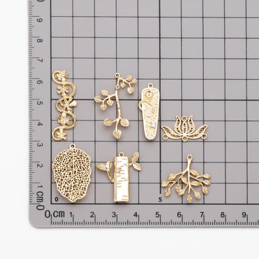 10pcs Gold Tree Leaf Flower Connectors, Gold Plated Brass, Branch Charms, Lead Nickel Free (GB-1010)