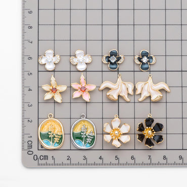 4pcs Gold/ Silver Tone Enamel Flower Charms, 18K Real Gold/ Rhodium plated Brass, Floral Earring Pendants (GB-3950)