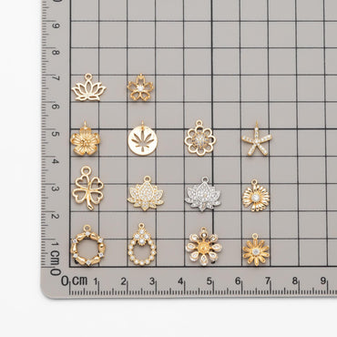 4pcs CZ Pave Gold/ Silver tone Flower Charm Pendants , Real Gold/ Rhodium plated Brass Earring charms, Color Not Easily Tarnish (GB-321)