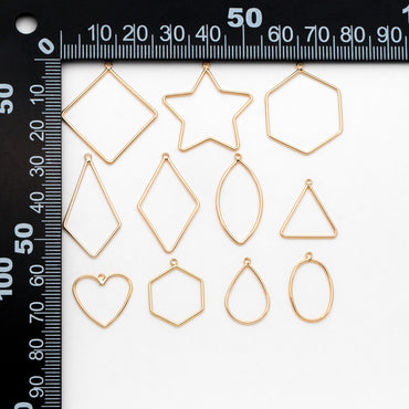 10pcs Gold/ Silver Tone Geometric Charms, 18K Gold/ Rhodium plated Brass Link Pendants, Teardrop Square Rhombus Triangle Heart (GB-368)