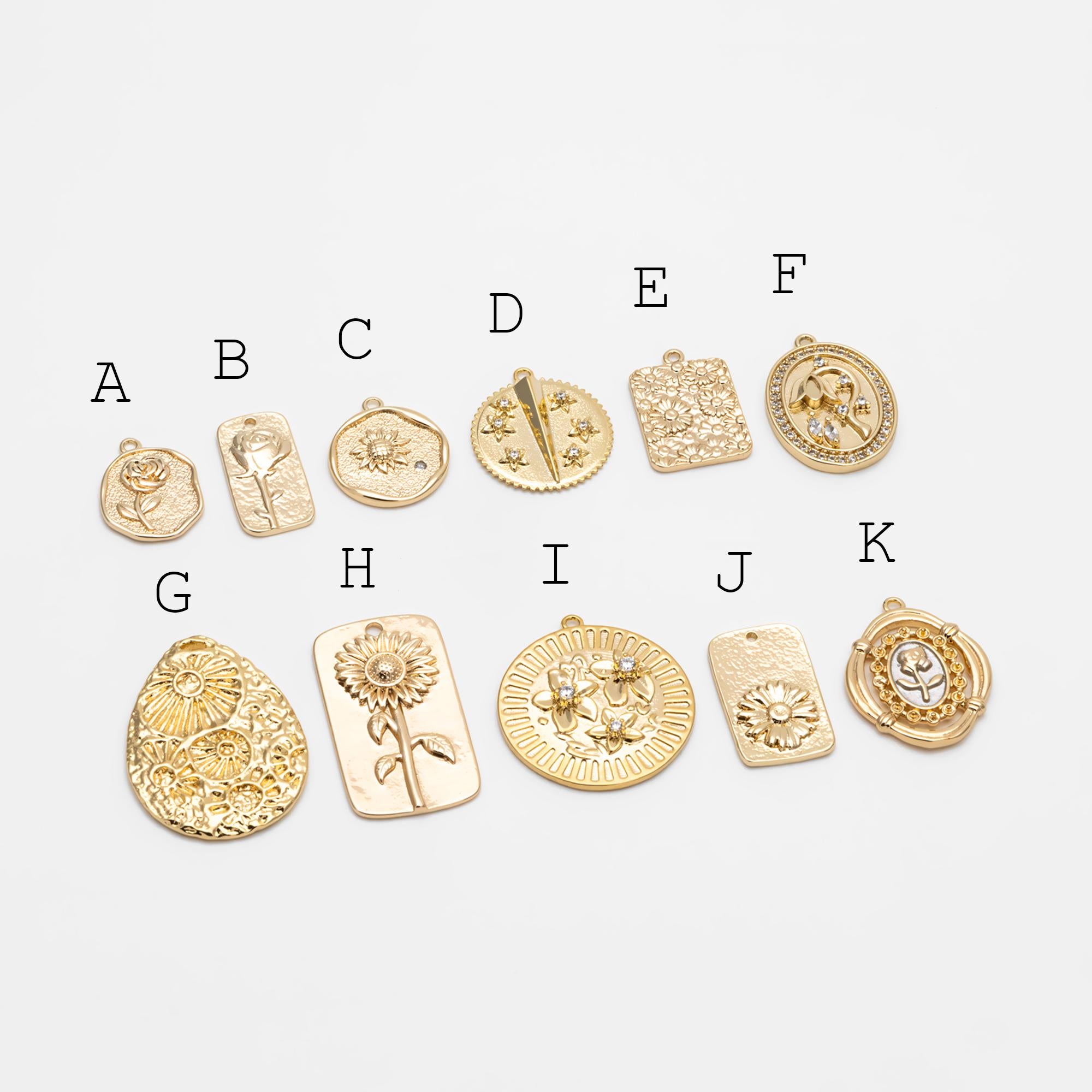 4pcs Gold Flower Charms, 18K Gold plated Brass, Flower Earring Pendants (GB-1281)