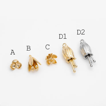 10pcs Gold/ Silver Tone Flower Bud Charms , 18K Gold plated Brass, Dainty Earring Charms (GB-1103)