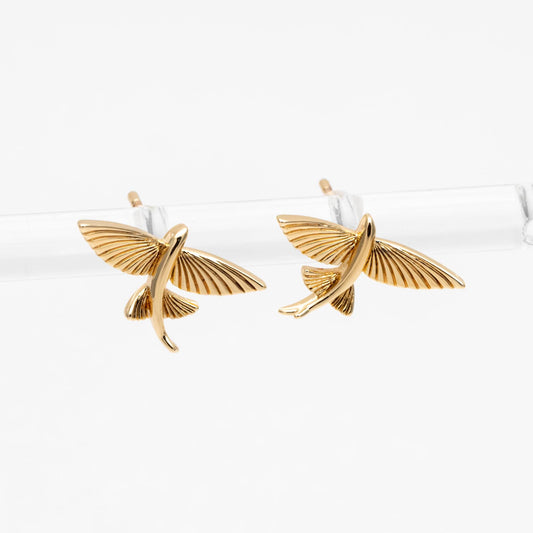 10pcs Gold/ Silver Tone Flying Fish Earrings, 18K Real Gold/ Rhodium Plated Brass, Minimalist Ocean Stud Earrings (GB-4460-L)
