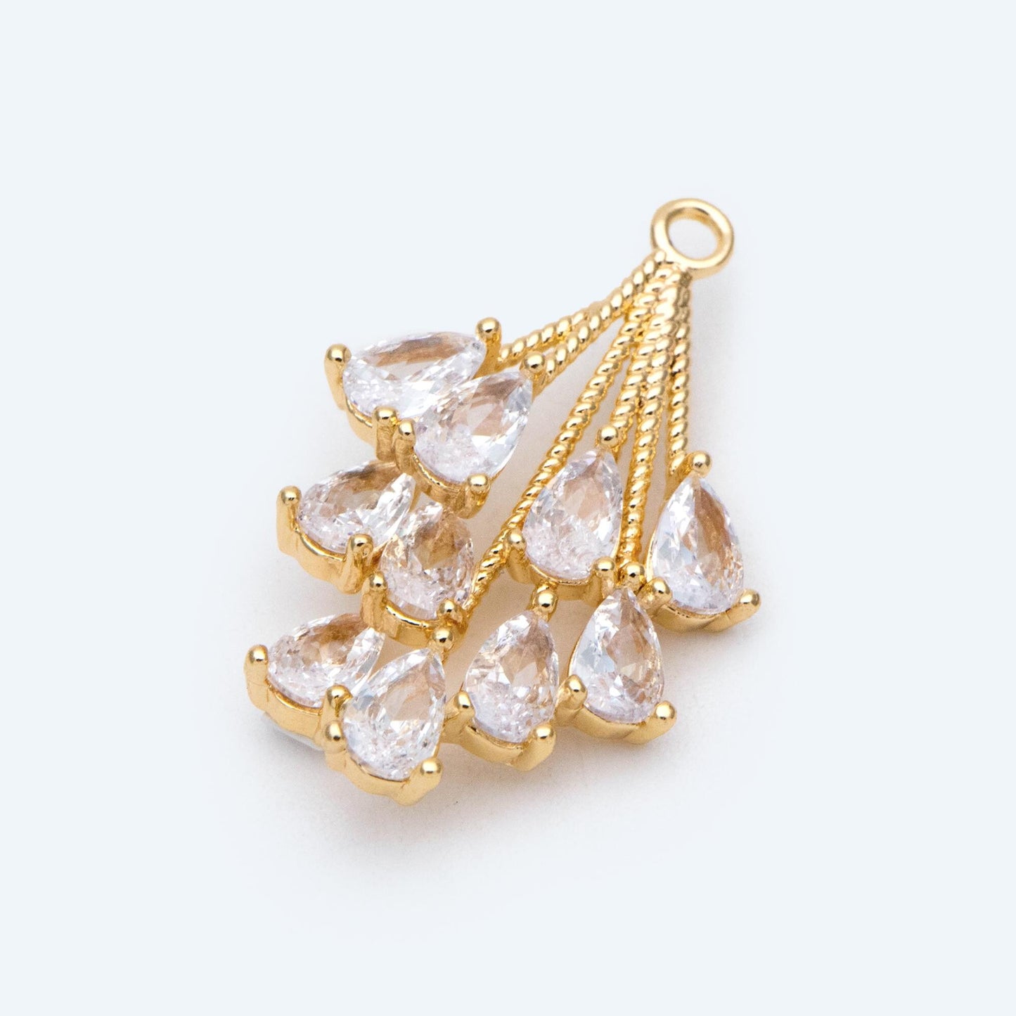 4pcs CZ Paved Teardrop Charm, Earring Charm, Leaves Pendant, Jewelry Making, Diy Material, Jewelry Supplies (GB-2762)