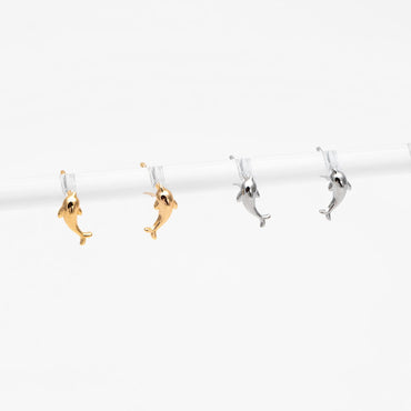 10pcs Gold/ Silver Tone Dolphin Earrings, 18K Real Gold/ Rhodium plated Brass, Cute Ocean Stud Earrings (GB-4650)