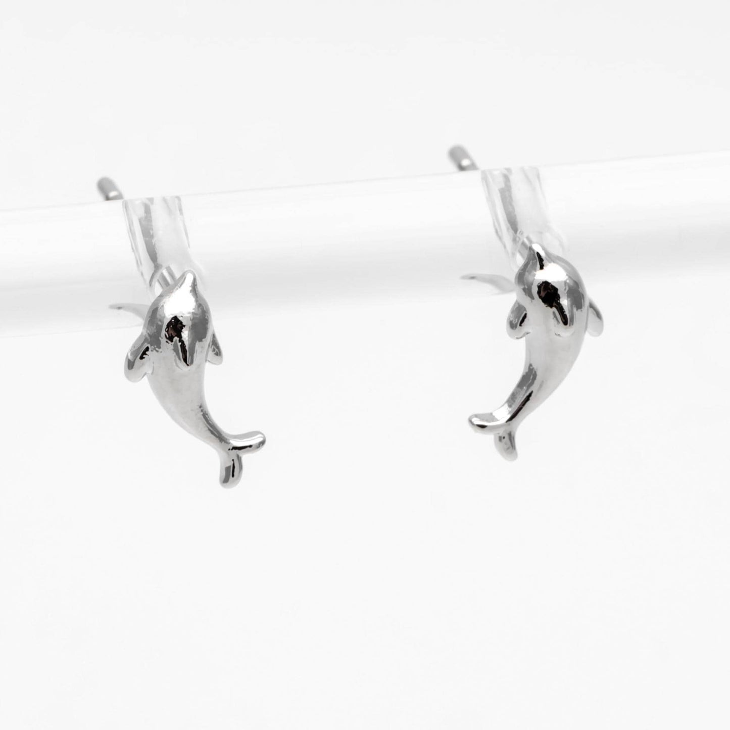 10pcs Gold/ Silver Tone Dolphin Earrings, 18K Real Gold/ Rhodium plated Brass, Cute Ocean Stud Earrings (GB-4460-B)