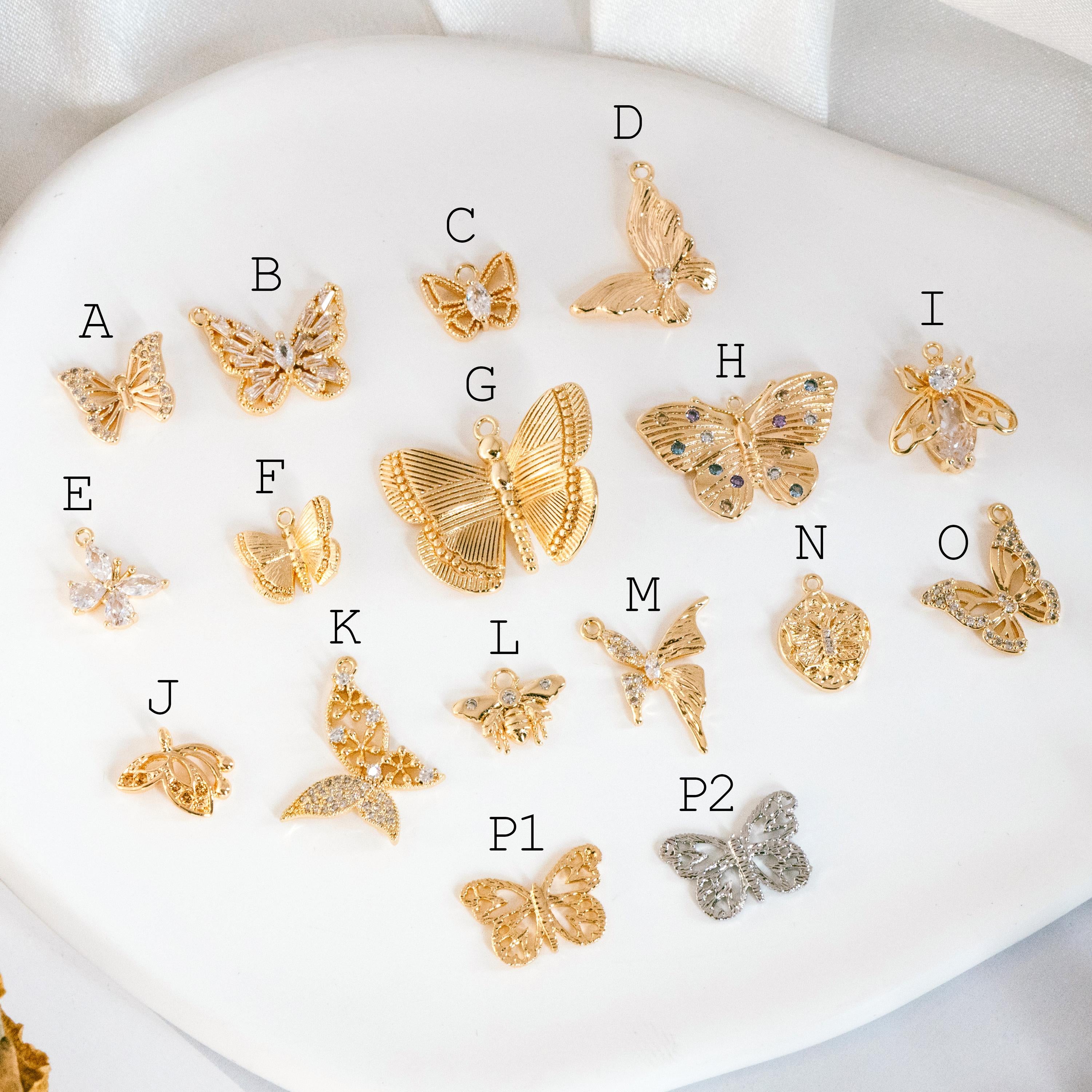 4pcs Delicate Butterfly Charms for Jewelry Making, Gold plated Butterfly Pendants (GB-3561)