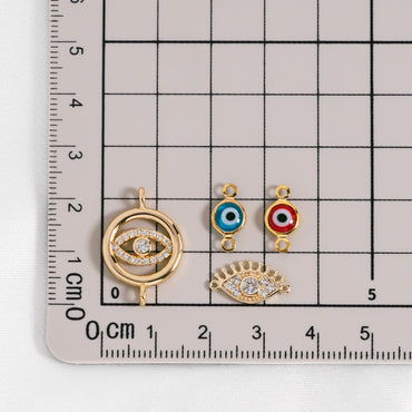 10pcs Gold Evil Eye Connectors, Evil Eye Pendant, Evil Eye Charms, Earring Finding (GB-1999)