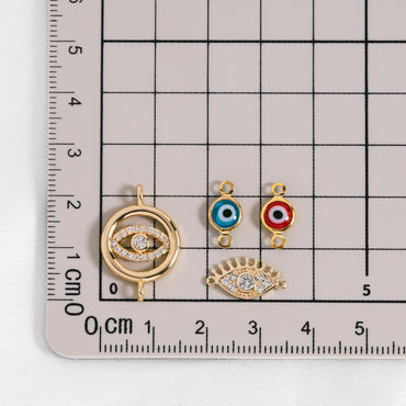 10pcs Gold Evil Eye Connectors, Evil Eye Pendant, Evil Eye Charms, Earring Finding (GB-1999)