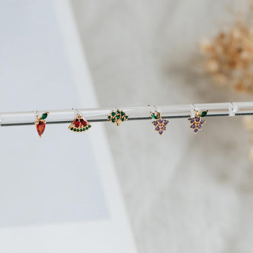 10pcs CZ Pave Gold Fruits and Vegetables Ear Posts, Gold Plated Brass Stud Earrings, Minimalist Summer Earrings (GB-3854)
