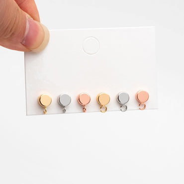 10pcs Gold / Rhodium / Rose Gold plated Brass Coin Stud Earring, Round Coin Ear Post with Loop (GB-656)
