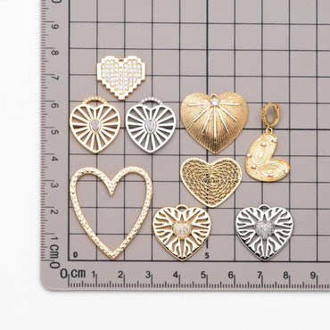 4pcs Gold/ Silver Tone Heart Pendants, 18K Gold/ Rhodium plated Brass, Dainty Heart Charms (GB-1964)