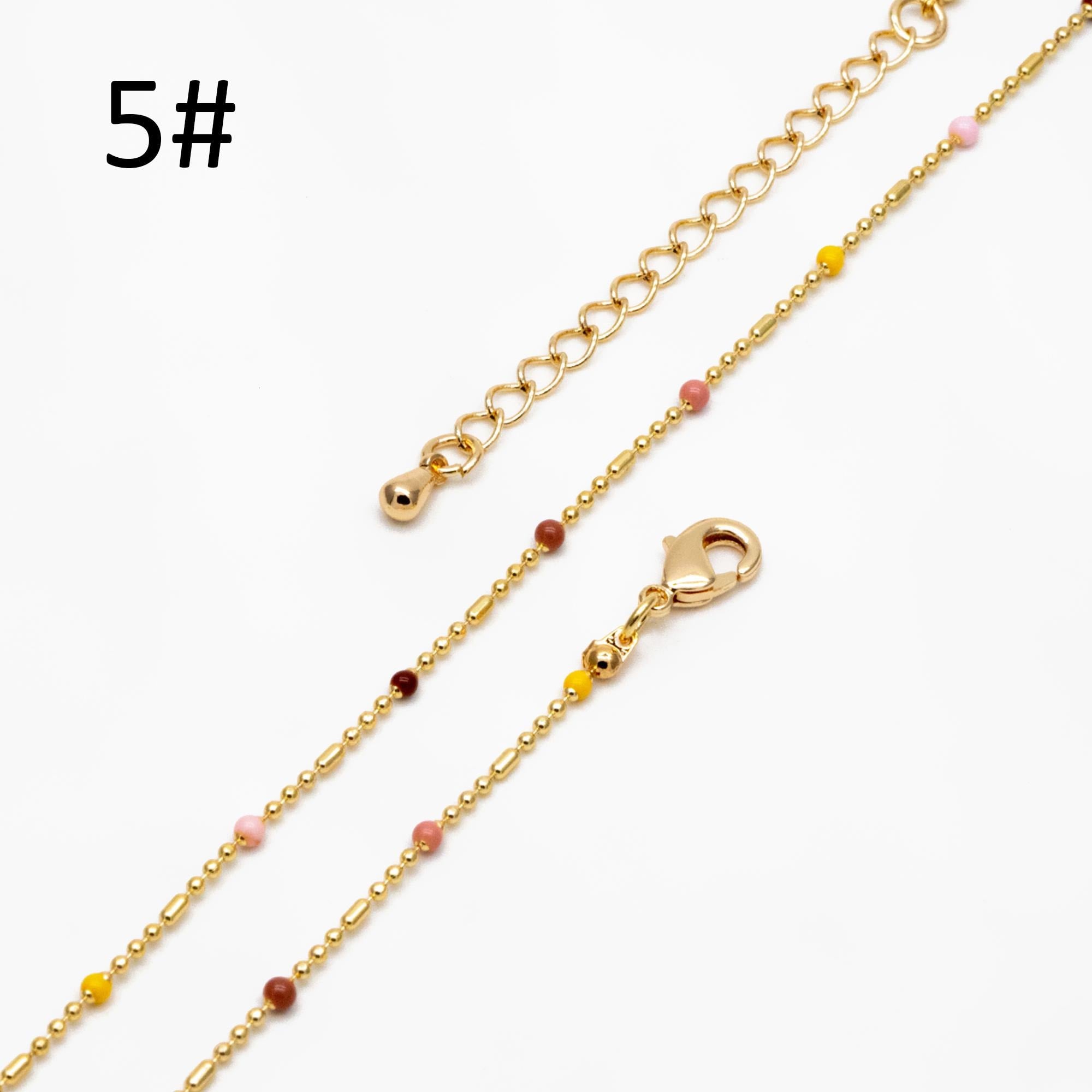 Gold Mix Color Enamel Beaded Chains 2mm, Finished Bracelet/ Anklet/ Necklace with Extender Chain, Ready to Wear (#LK-579)