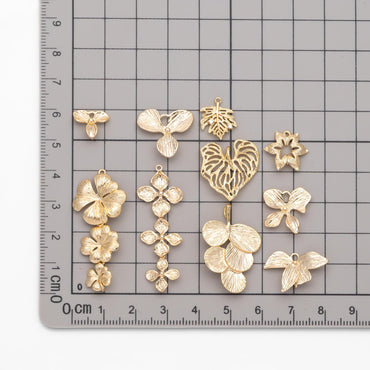 10pcs Gold Leaf Charm Connectors , Real Gold plated Brass, Leaf Pendant with Two Loops (GB-4391)