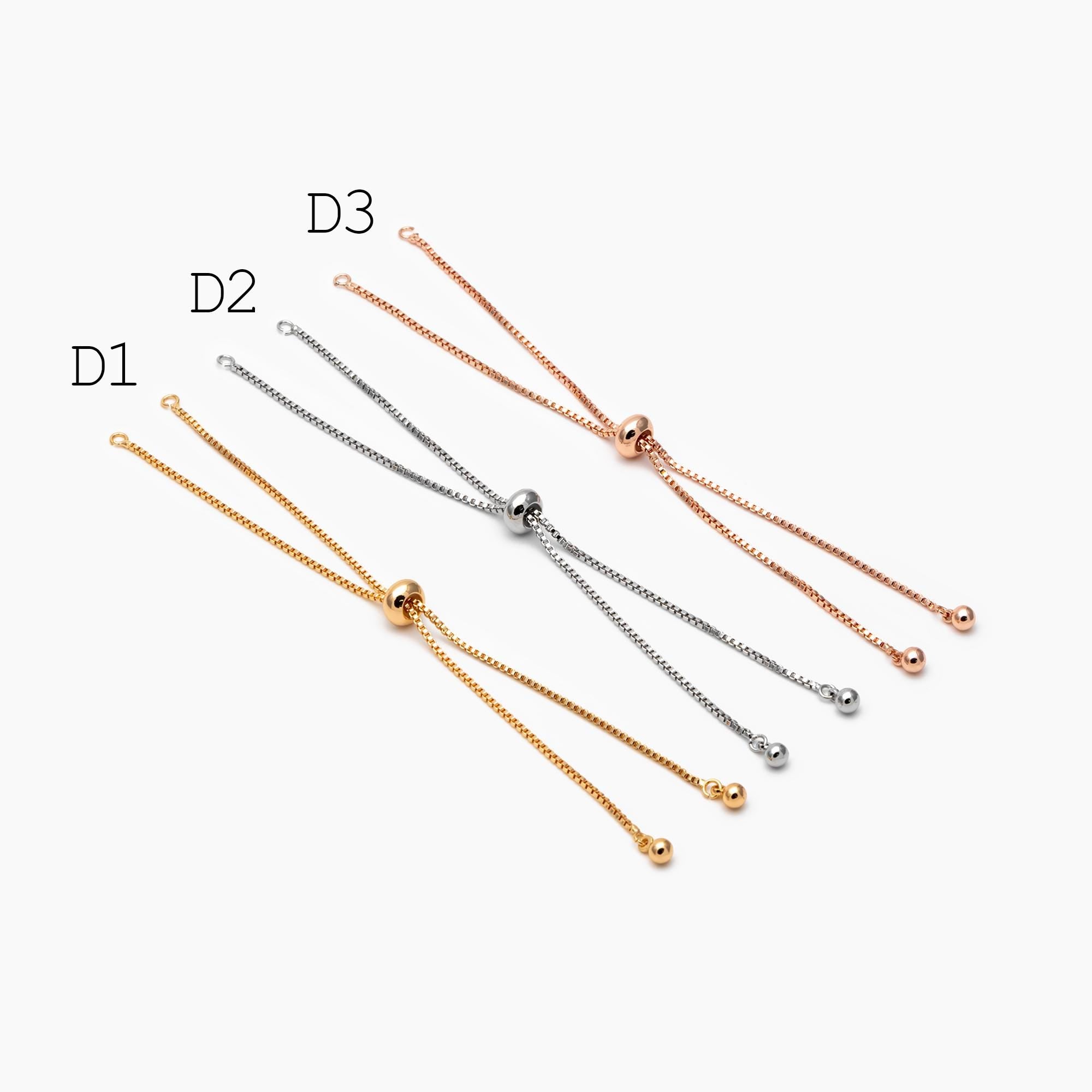 10pcs Gold/ Silver/ Rose gold Sliding Adjustable Bracelet Making Chain, Half-finished Bracelet with Rubber Stopper Beads (GB-269)