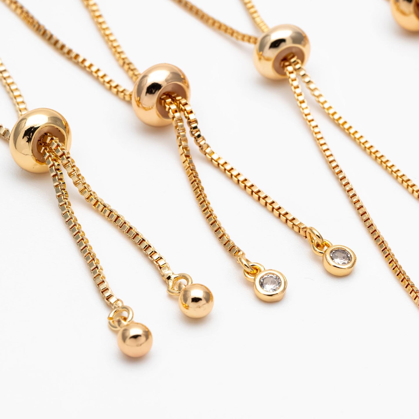 10pcs Gold/ Silver/ Rose gold Sliding Adjustable Bracelet Making Chain, Half-finished Bracelet with Rubber Stopper Beads (GB-269)