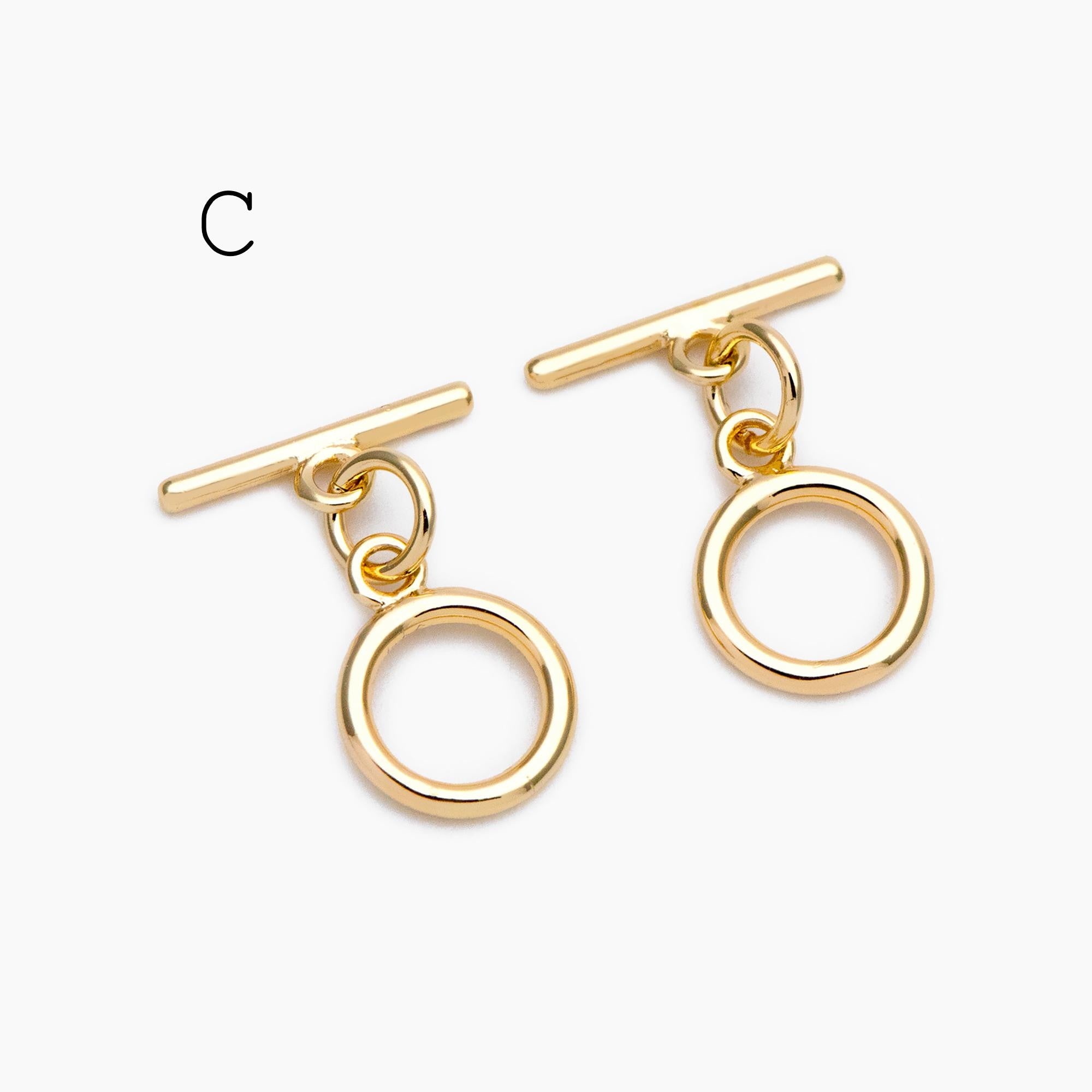 10 sets Gold/ Silver Tone Toggle Clasp, Real Gold/ Rhodium plated Brass, Close Clasp (#GB-1543)