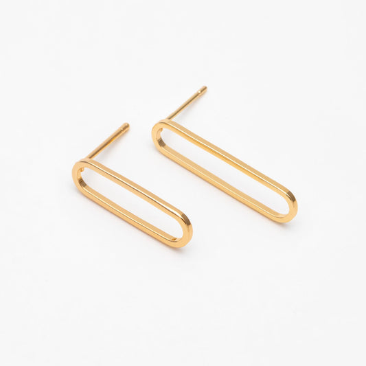 10pcs Long Oval Hoop Ear Posts, 18K Gold/ Rhodium plated Brass, Geometric Stud Earring, 20mm / 25mm, DIY Ear Wire Findings (GB-711)