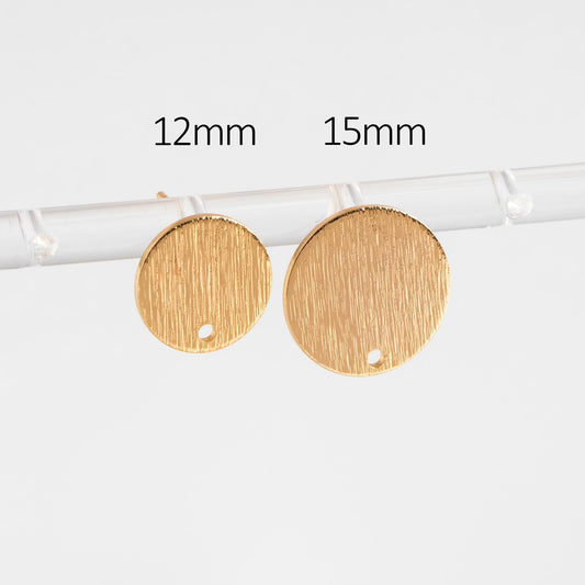 10pcs Brushed Gold/ Silver Disc Earring Post 12/ 15mm, Geometric Minimalist Coin Earring, Round Disk Stud Earring (#GB-4656)