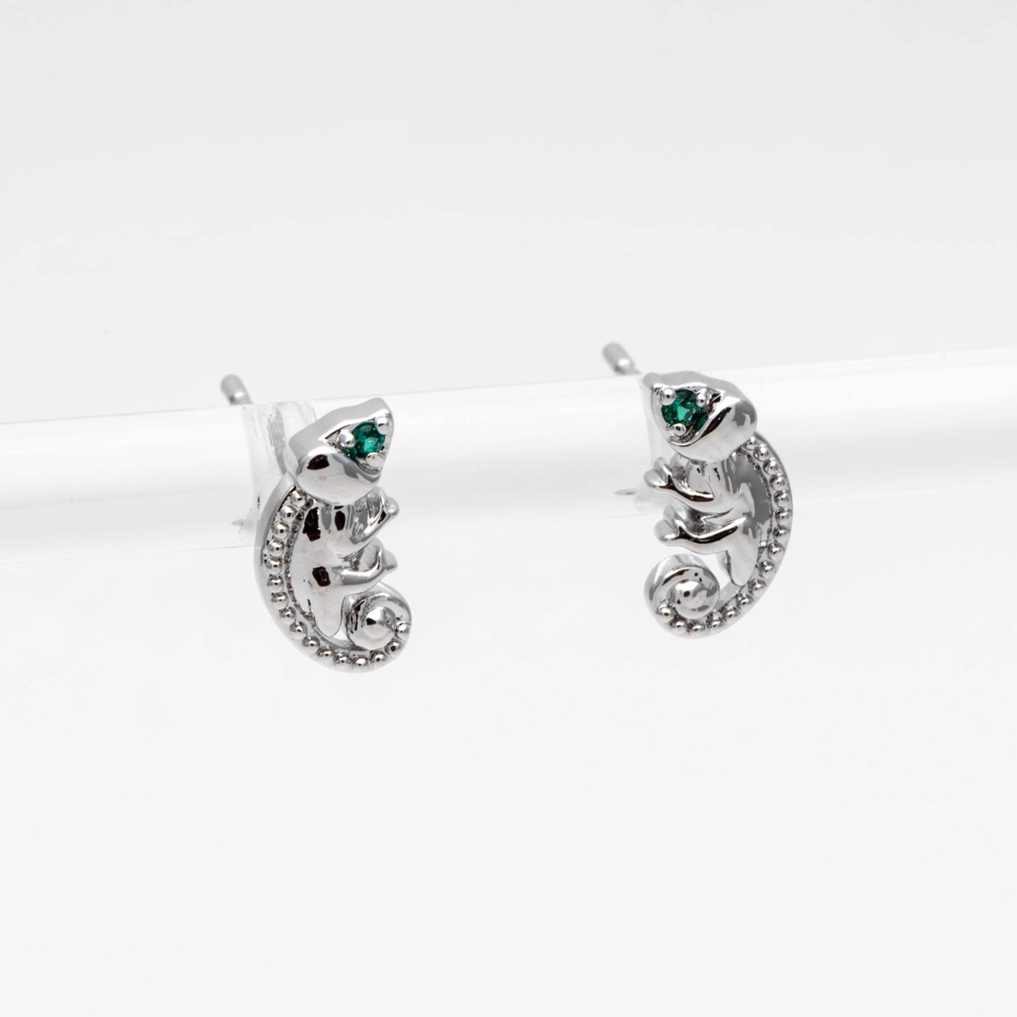 10pcs CZ Pave Gold/ Silver Tone Chameleon Earrings, 18K Real Gold/ Rhodium plated Brass, Lizard Stud Earrings (GB-4658)
