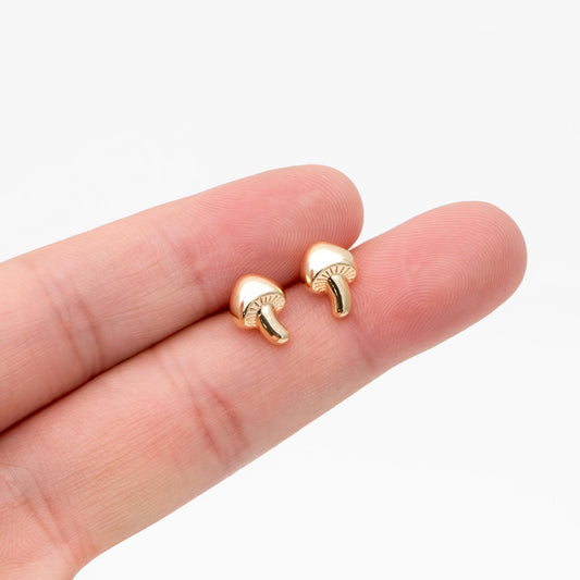 10pcs Gold Mushroom Stud Earrings, 18K Gold plated Brass, Minimalist Stud Earring (GB-4659)