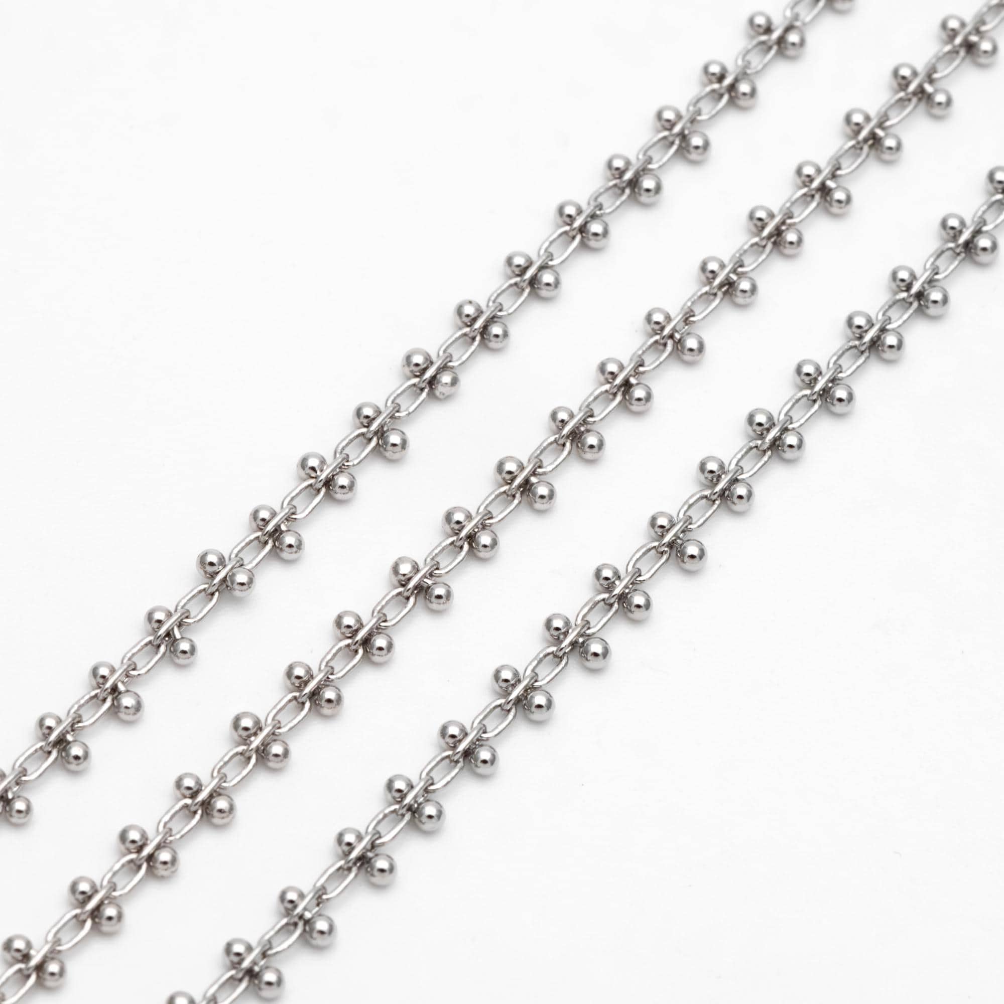Gold/ Silver Tone Beaded Cable Chains 3.3mm, 18K Gold/ Rhodium plated Brass, Quality Specialty Chain Wholesale (#LK-237)/ 1 Meter=3.3 ft