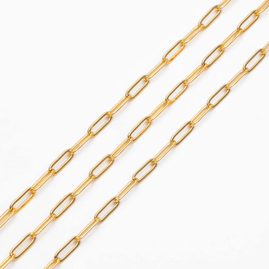 Paperclip Chain Chain, Gold/ Rhodium (silver)/ Rose Gold, Oval Link 3.2x9mm, Long Cable Chain (#LK-272)/ 1 Meter=3.3ft