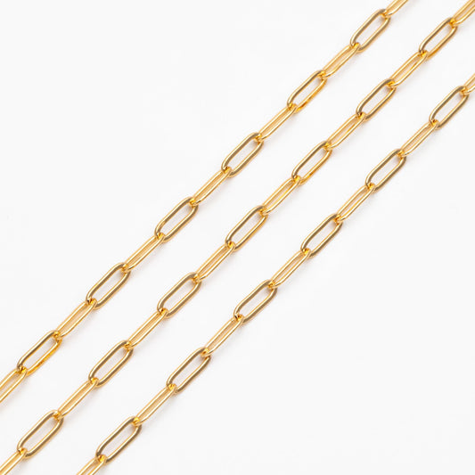 Paperclip Chain Chain, Gold/ Rhodium (silver)/ Rose Gold, Oval Link 3.2x9mm, Long Cable Chain (#LK-272)/ 1 Meter=3.3ft
