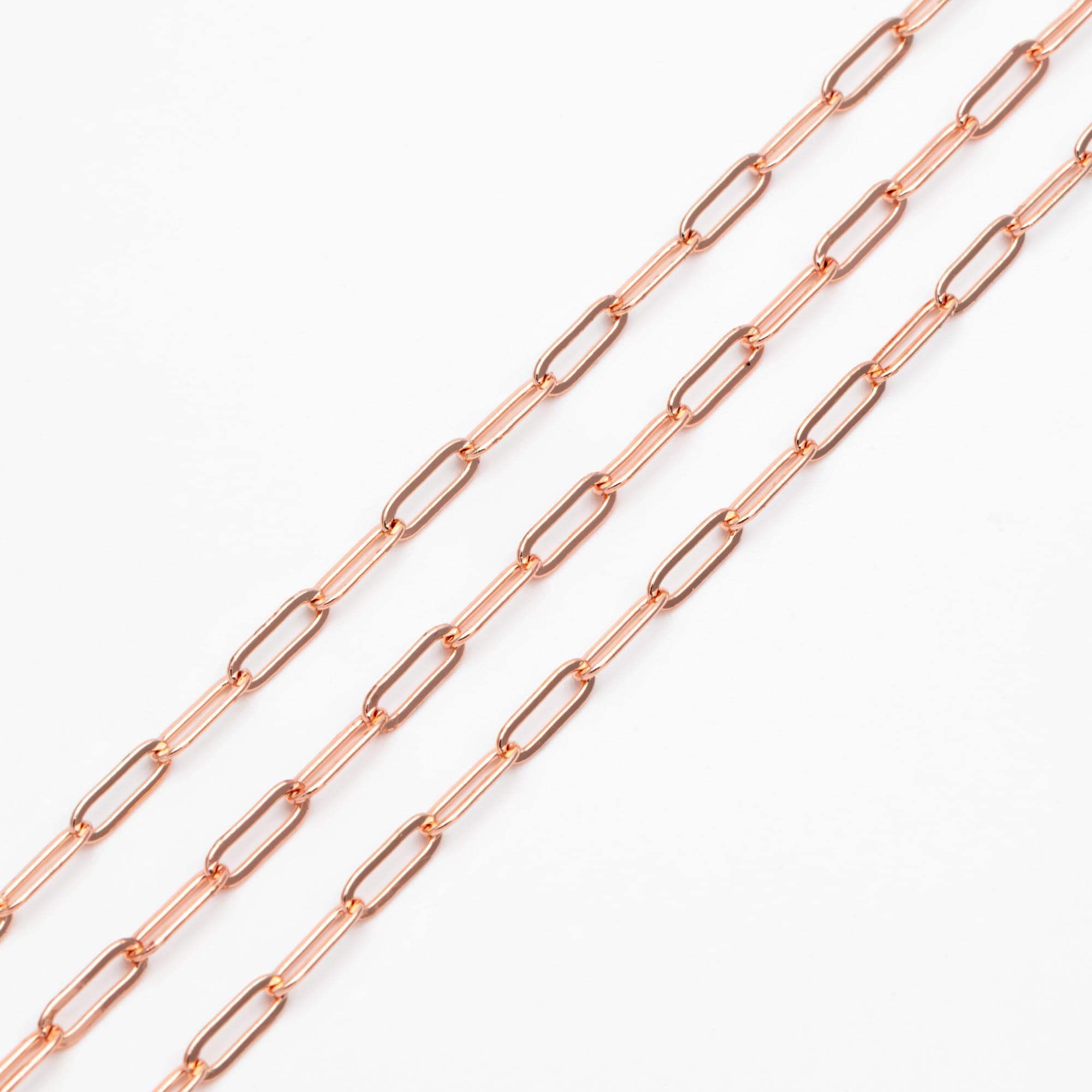 Paperclip Chain Chain, Gold/ Rhodium (silver)/ Rose Gold, Oval Link 3.2x9mm, Long Cable Chain (#LK-272)/ 1 Meter=3.3ft