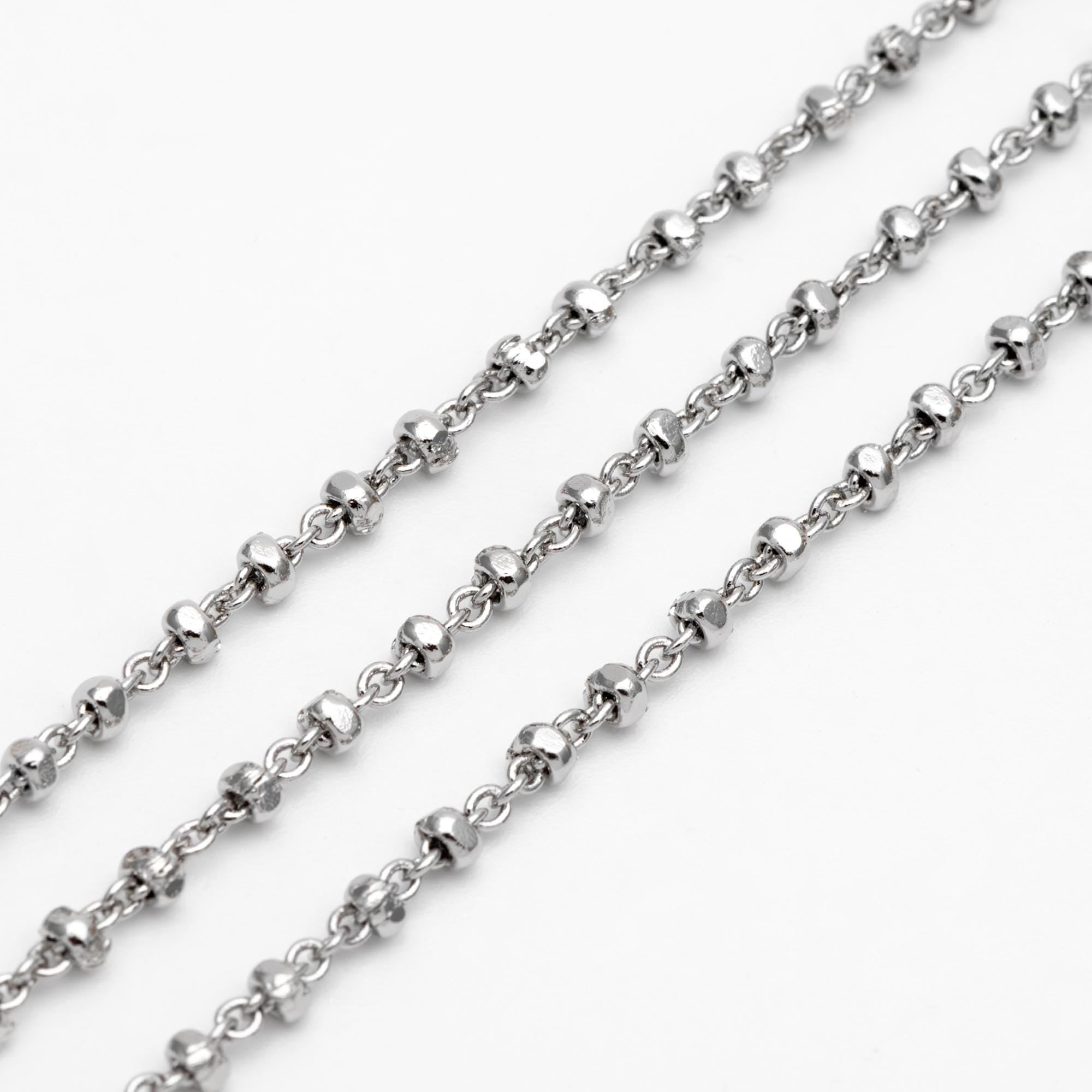 Gold/ Rhodium plated Brass Bead Chains 2.6mm, Dainty Beaded Cable Chain, Necklace Chain Wholesale (#LK-335)/ 1 Meter=3.3 ft