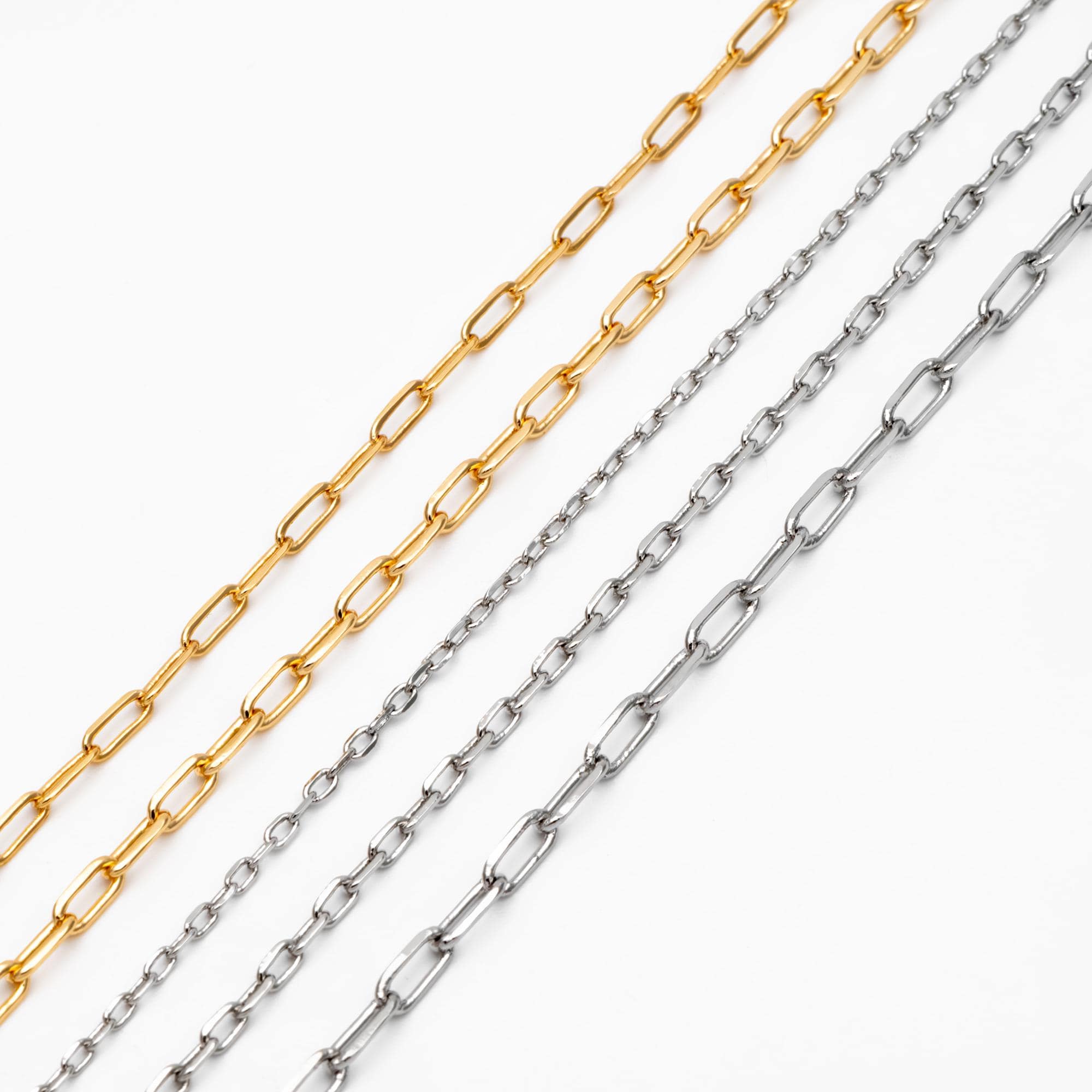 Gold/ Silver Oval Link Chains 1.6/ 2/ 2.4/ 2.8mm, 18K Gold/ Rhodium plated Brass, Craft Supplies, Jewelry Supplies(#LK-346)/ 1 Meter=3.3 ft