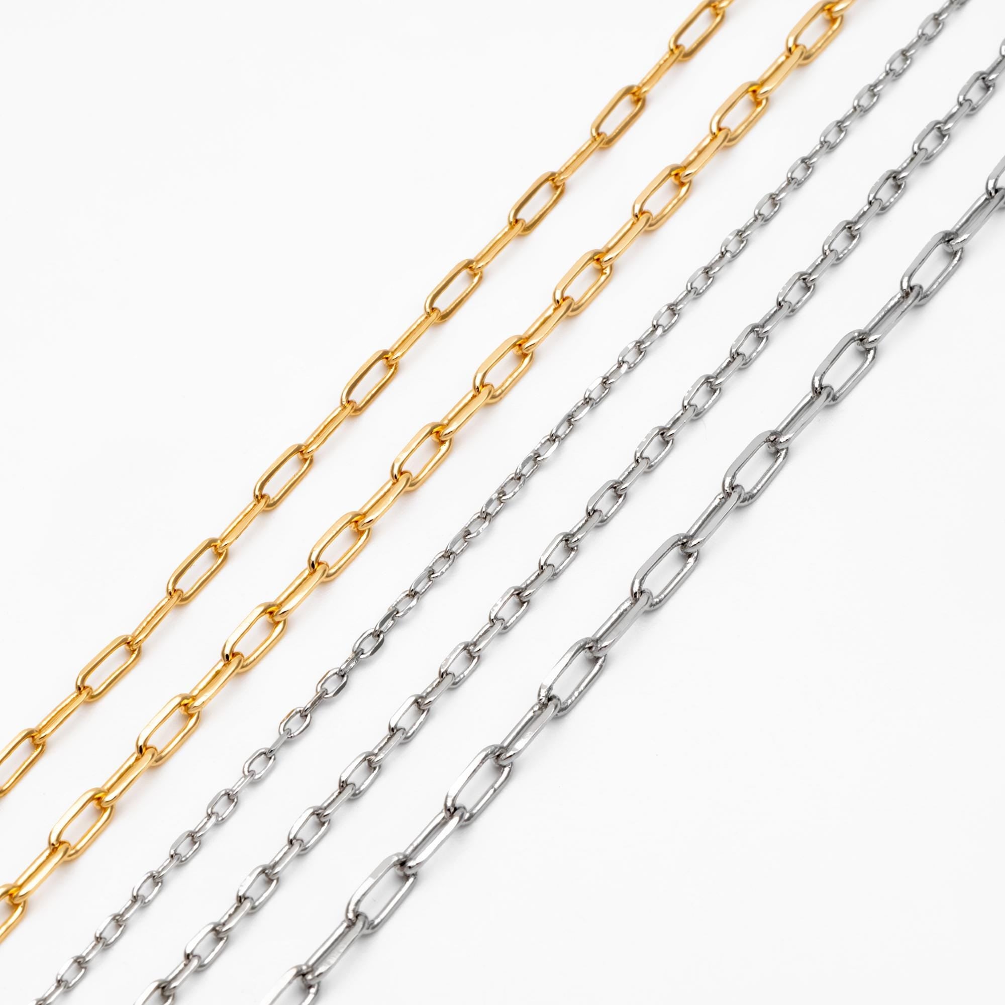 Gold/ Silver Oval Link Chains 1.6/ 2/ 2.4/ 2.8mm, 18K Gold/ Rhodium plated Brass, Craft Supplies, Jewelry Supplies(#LK-346)/ 1 Meter=3.3 ft