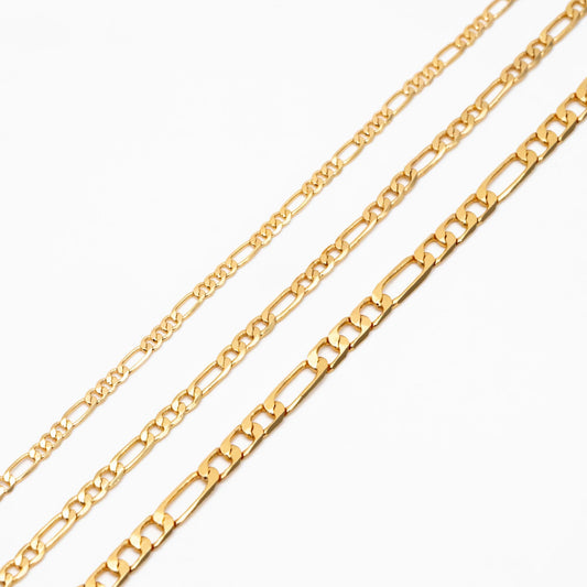 Delicate Flat Figaro Chains, 18K Gold/ Rhodium plated Brass, Craft Necklace Components Wholesale, 2/ 2.5/ 3.5mm (#LK-355)/ 1 Meter=3.3 ft
