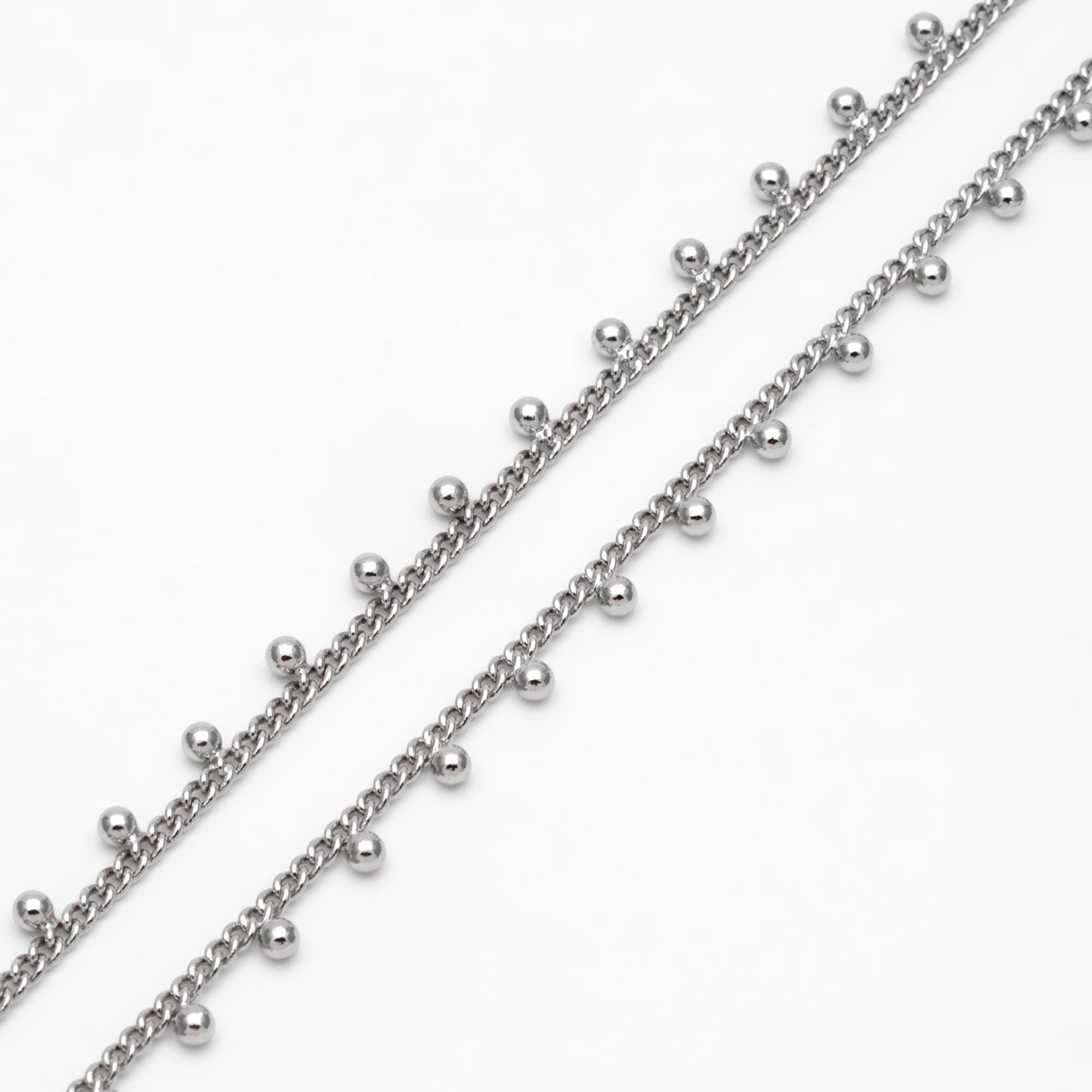 Gold/ Silver Curb Chain with Ball Charms, 18K Gold/ Rhodium plated Brass, Quality Chain for DIY Necklace Wholesale (#LK-253)/ 1 Meter=3.3ft