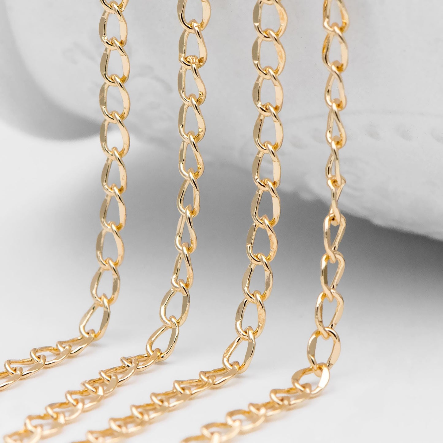 Gold plated Brass Curb Chains 3mm, DIY Necklace Findings Wholesale (#LK-277)/ 1 Meter=3.3 ft