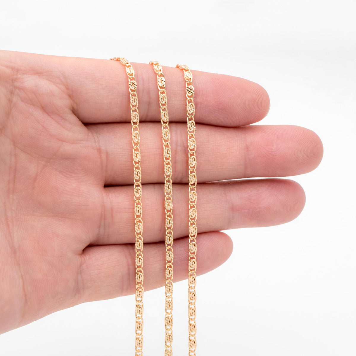 Gold plated Brass Link Chains 2.5mm, Floral Specialty Chains for DIY Necklace (#LK-326)/ 1 Meter=3.3 ft