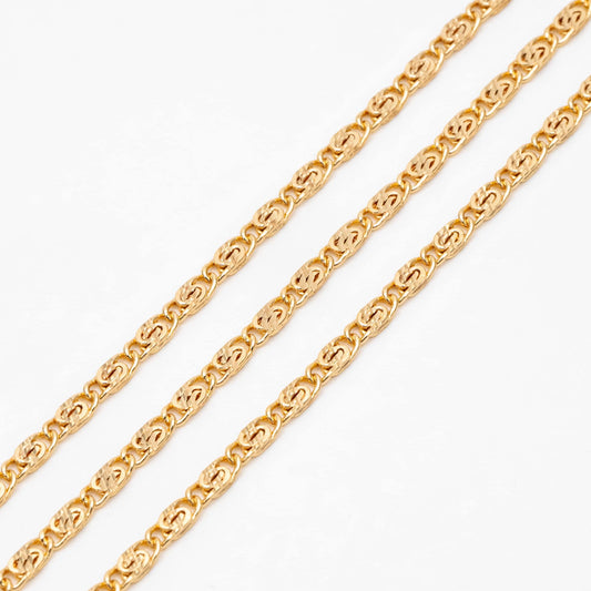 Gold plated Brass Link Chains 2.5mm, Floral Specialty Chains for DIY Necklace (#LK-326)/ 1 Meter=3.3 ft