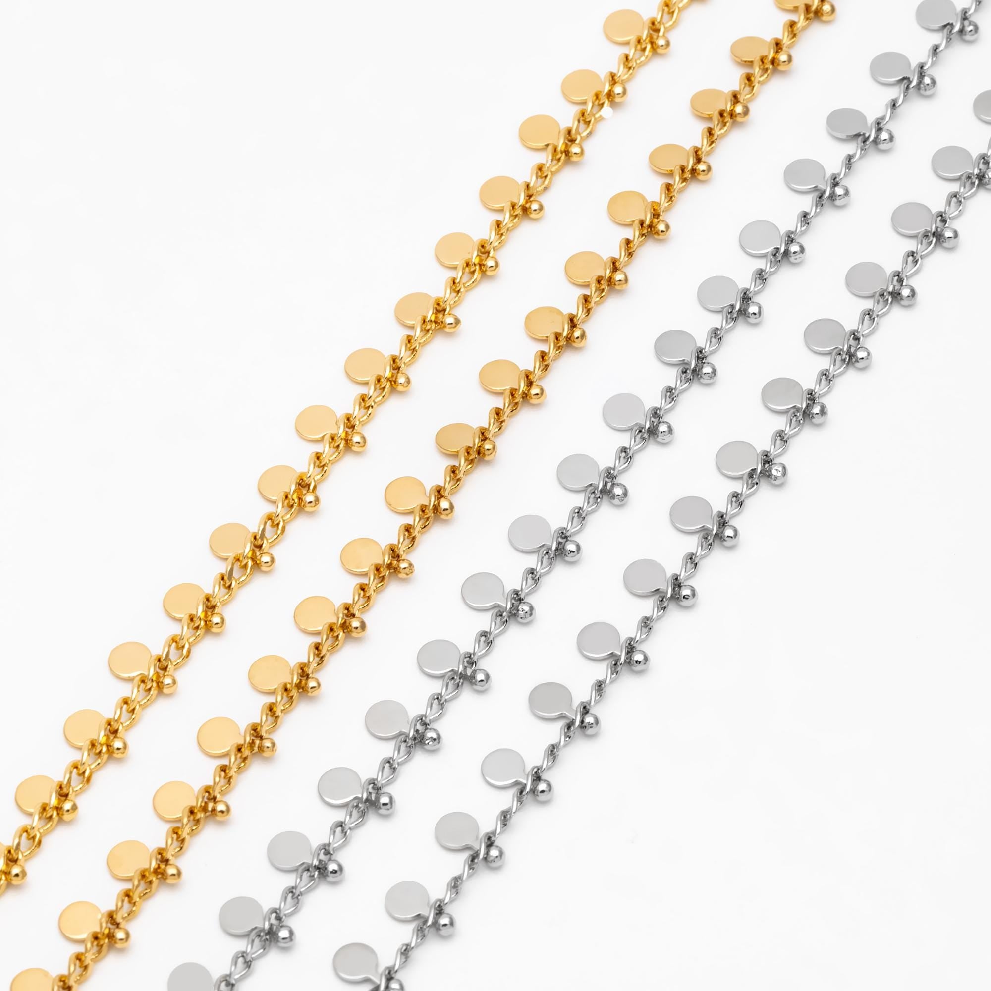 Gold/ Silver Tone Curb Chain with 3mm Round Disc Charms, Quality Chain for Necklace Wholesale (#LK-431)/ 1 Meter=3.3ft