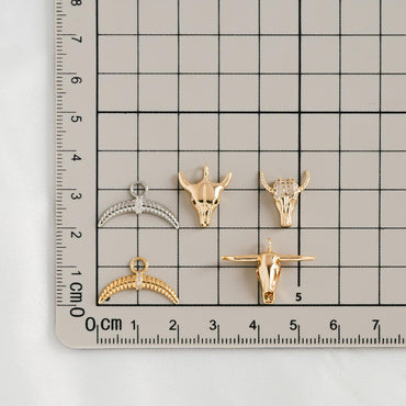 4pcs Gold/ Silver Tone OX Head Skull Charm, Ox Horn Charm, Real Gold/ Rhodium plated Brass, Buffalo Head Pendant (GB-3616)