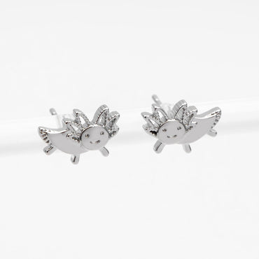 10pcs Gold/ Silver Tone Axolotl Earrings, 18K Real Gold/ Rhodium Plated Brass, Minimalist Animal Stud Earrings (GB-4648)