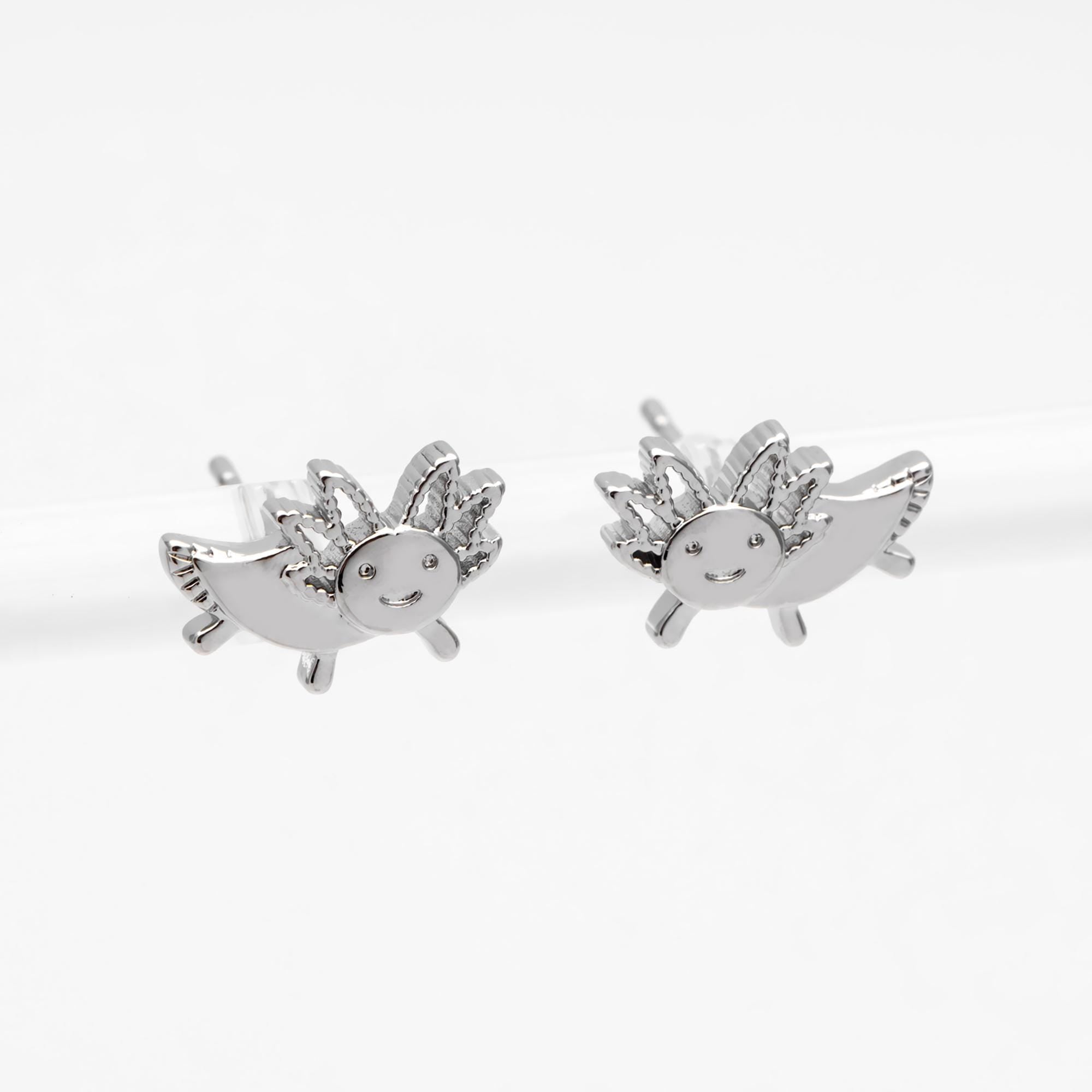 10pcs Gold/ Silver Tone Axolotl Earrings, 18K Real Gold/ Rhodium Plated Brass, Minimalist Animal Stud Earrings (GB-4648)