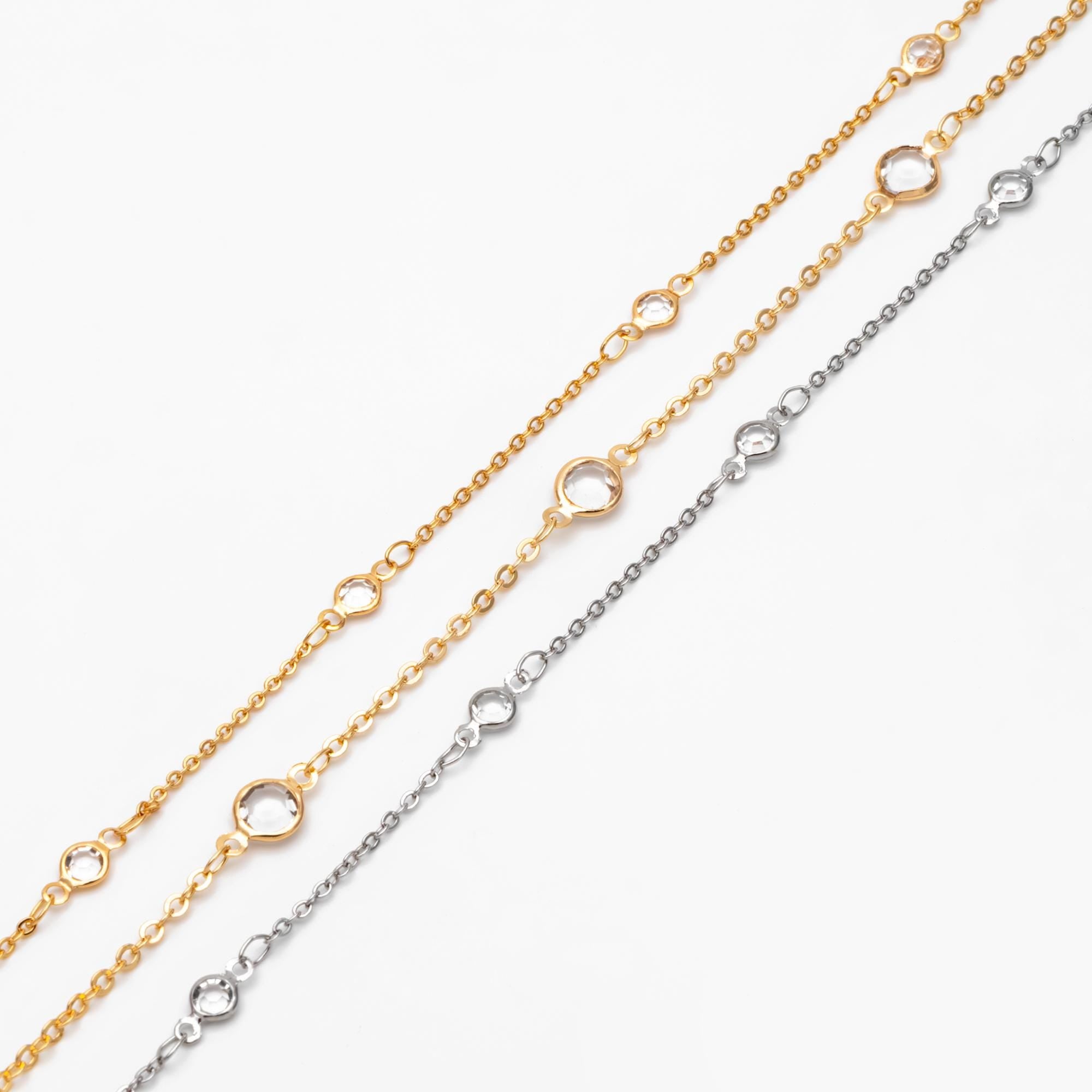 Gold plated Brass Crystal Beaded Chains, 4.5/ 7mm Round Coin Glass Beads, Lead Nickel Free (#LK-147)/ 1 Meter=3.3 ft
